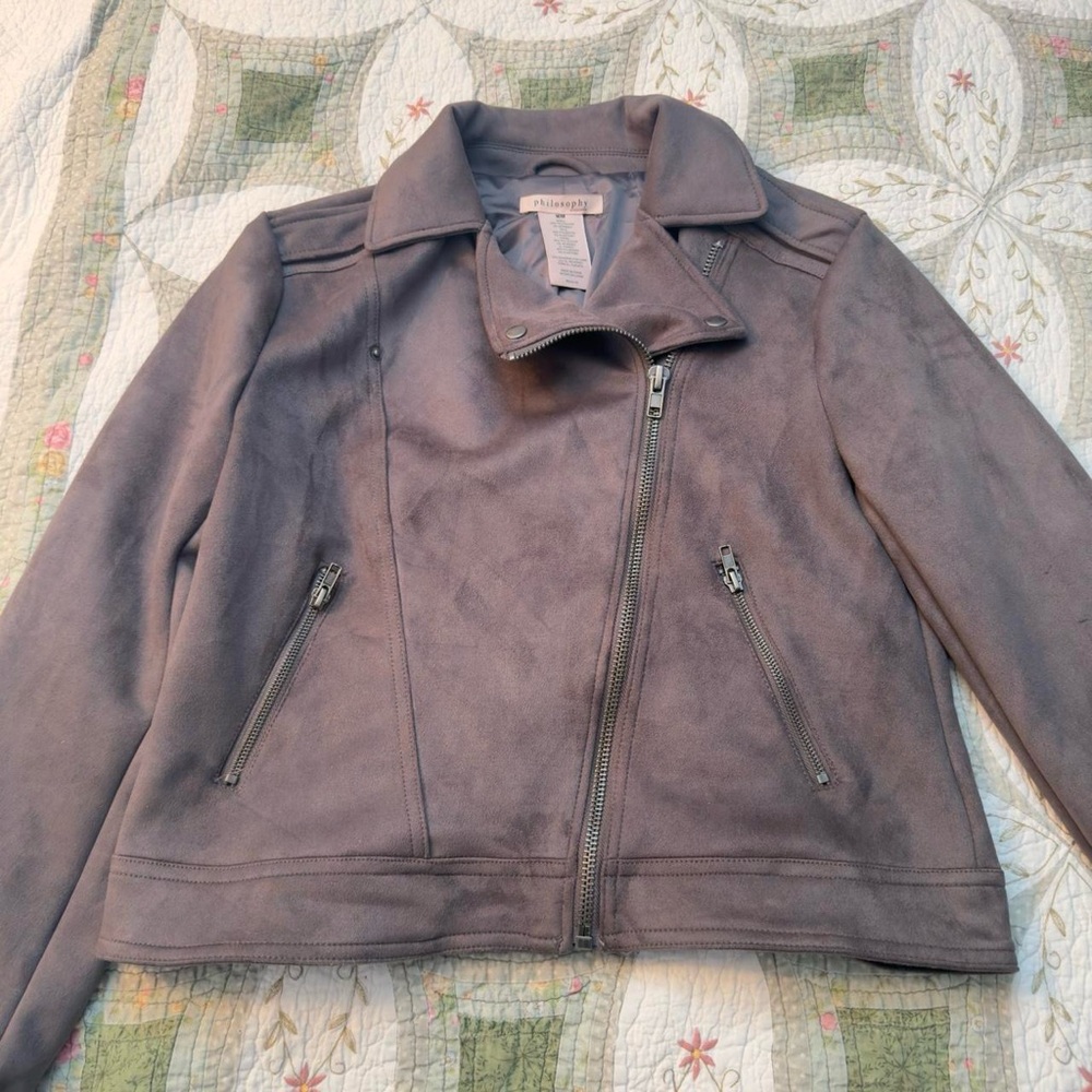 Philosophy Suede Moto‎ Jacket Charcoal Grey Silver Details Womens Medium